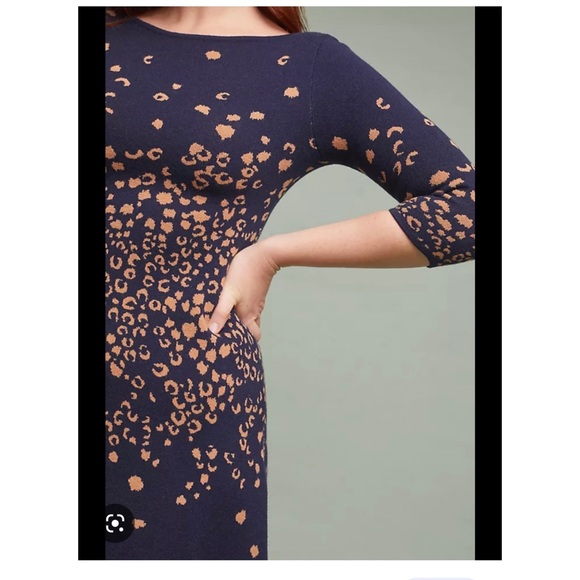 New Sexy Low Back Sweater Dress Blue Brown Cheetah Leopard Print M - Picture 3 of 12